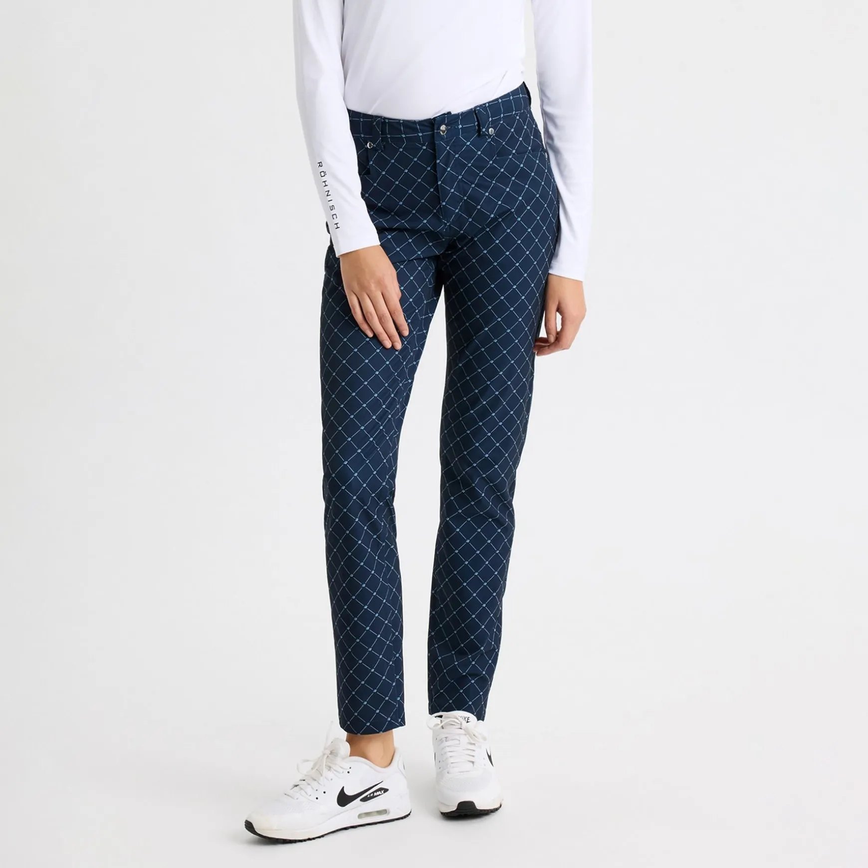 Chie Comfort Trousers Micro R Check Navy