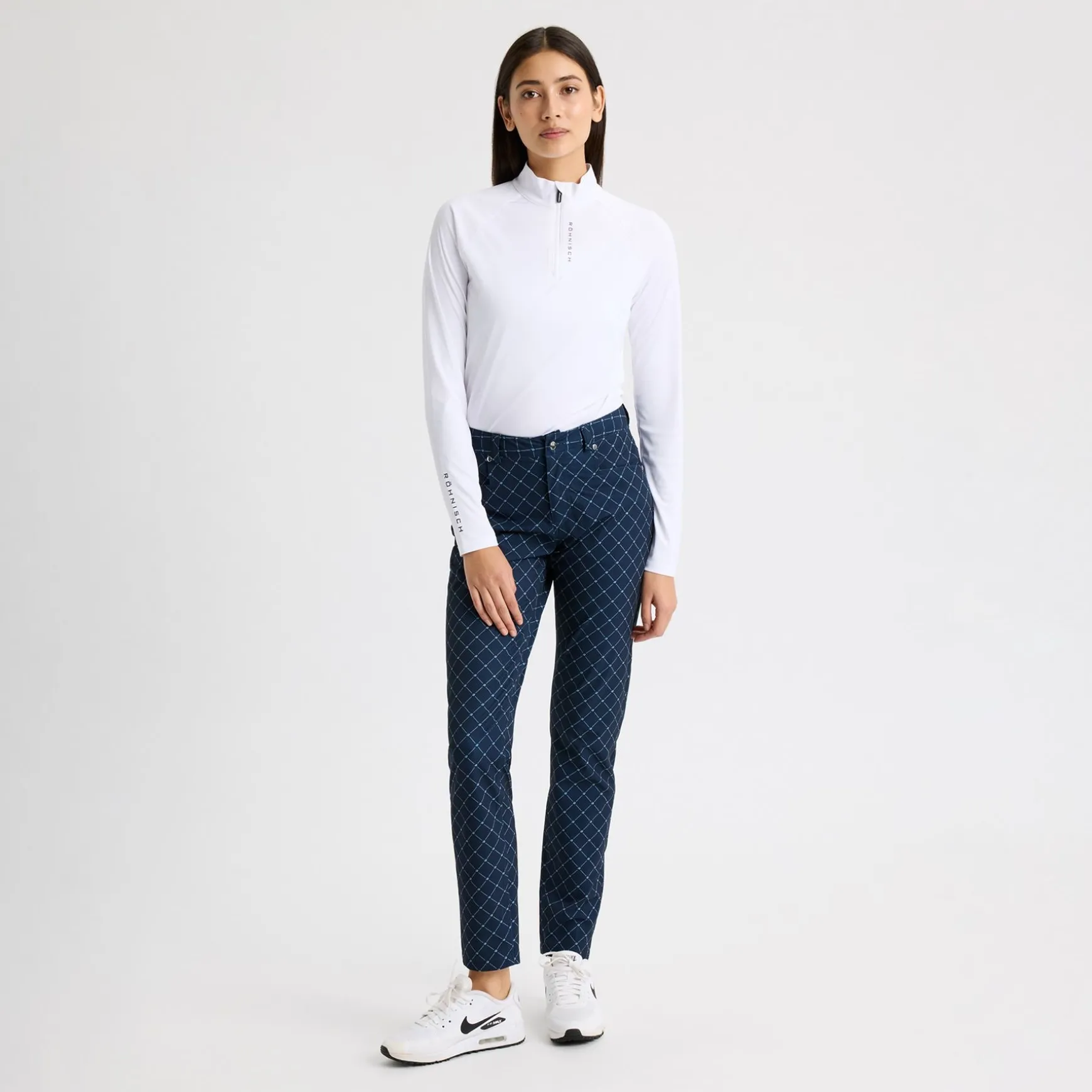 Chie Comfort Trousers Micro R Check Navy