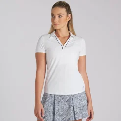 Cloudspun Piped V-Neck Polo White