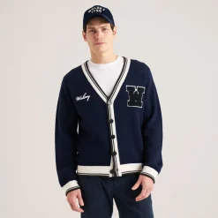 Golf Club Merino Wool Cardigan Navy