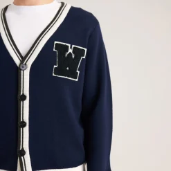 Golf Club Merino Wool Cardigan Navy