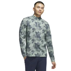 Go-To Printed Quarter Zip Mid Layer Silver Green