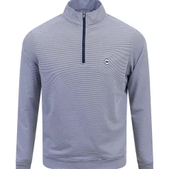 Perth Mini Stripe Quarter Zip Mid Layer Navy/White