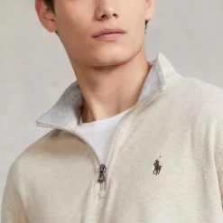 Polo Golf Quarter Zip Cotton Jersey Mid Layer Expedition Dune Heather