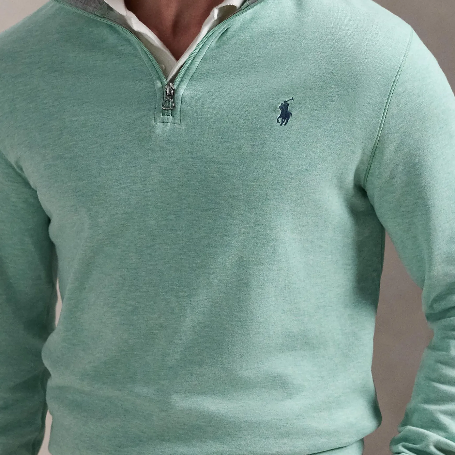 Polo Golf Quarter Zip Cotton Jersey Mid Layer Celadon Heather