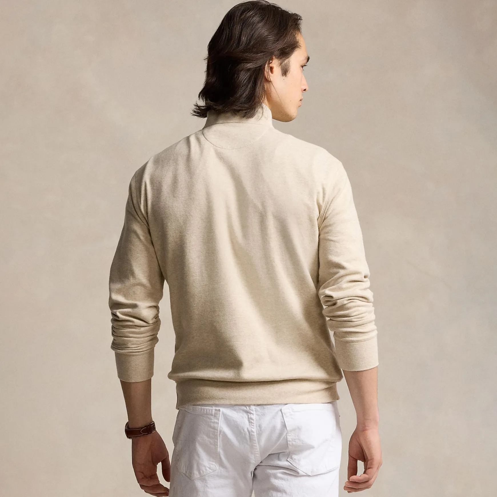 Polo Golf Quarter Zip Cotton Jersey Mid Layer Expedition Dune Heather