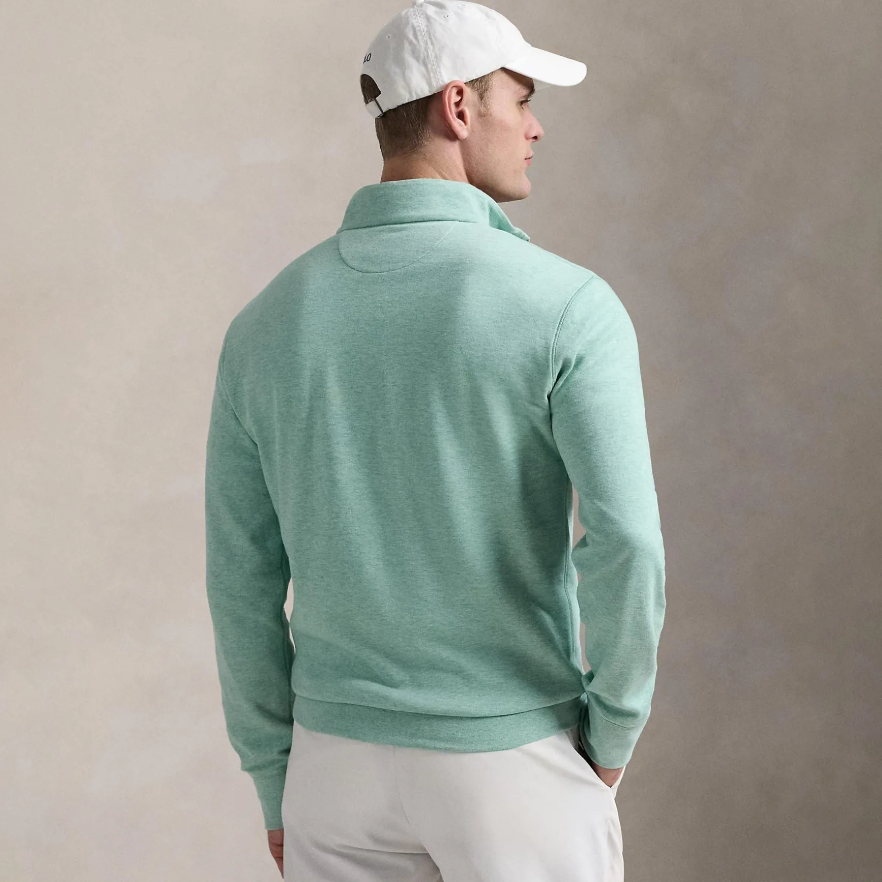 Polo Golf Quarter Zip Cotton Jersey Mid Layer Celadon Heather