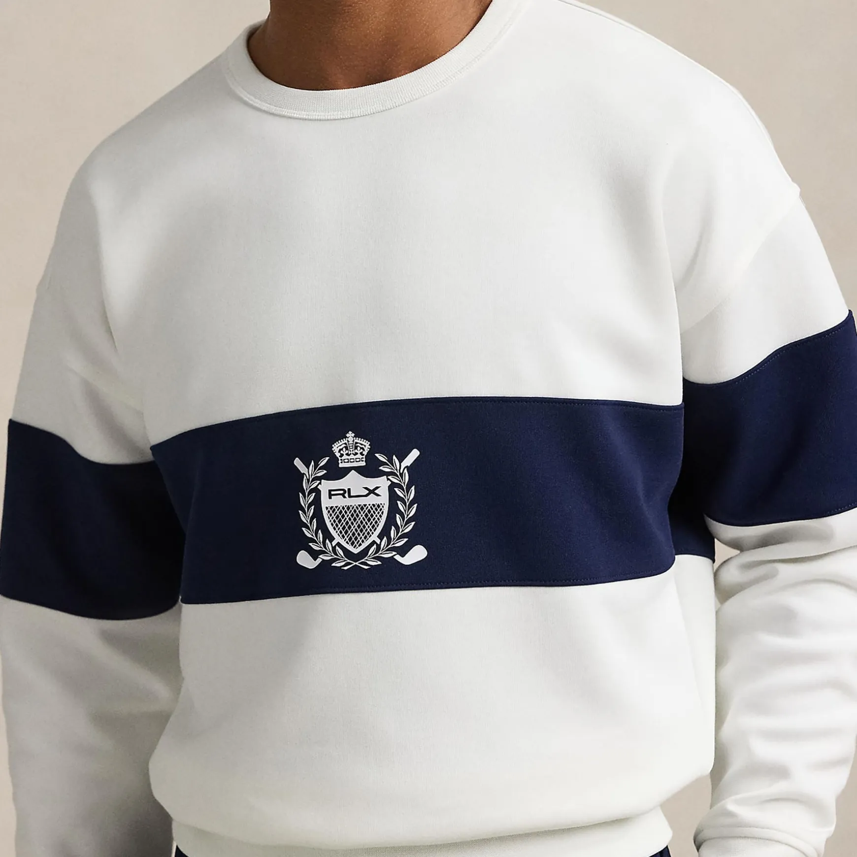 RLX Crest Logo Bold Stripe Sweatshirt Ceramic White/Refined Navy