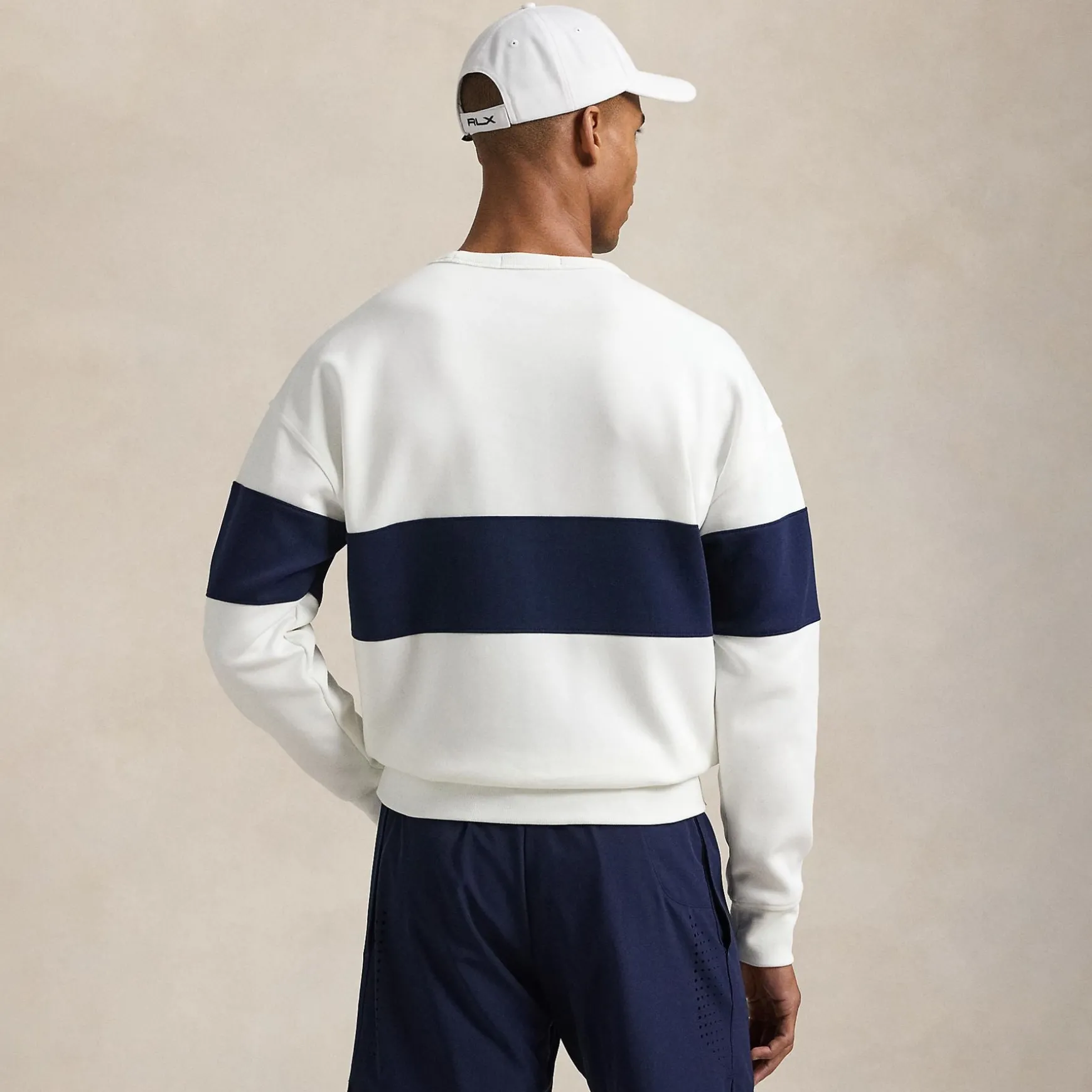 RLX Crest Logo Bold Stripe Sweatshirt Ceramic White/Refined Navy