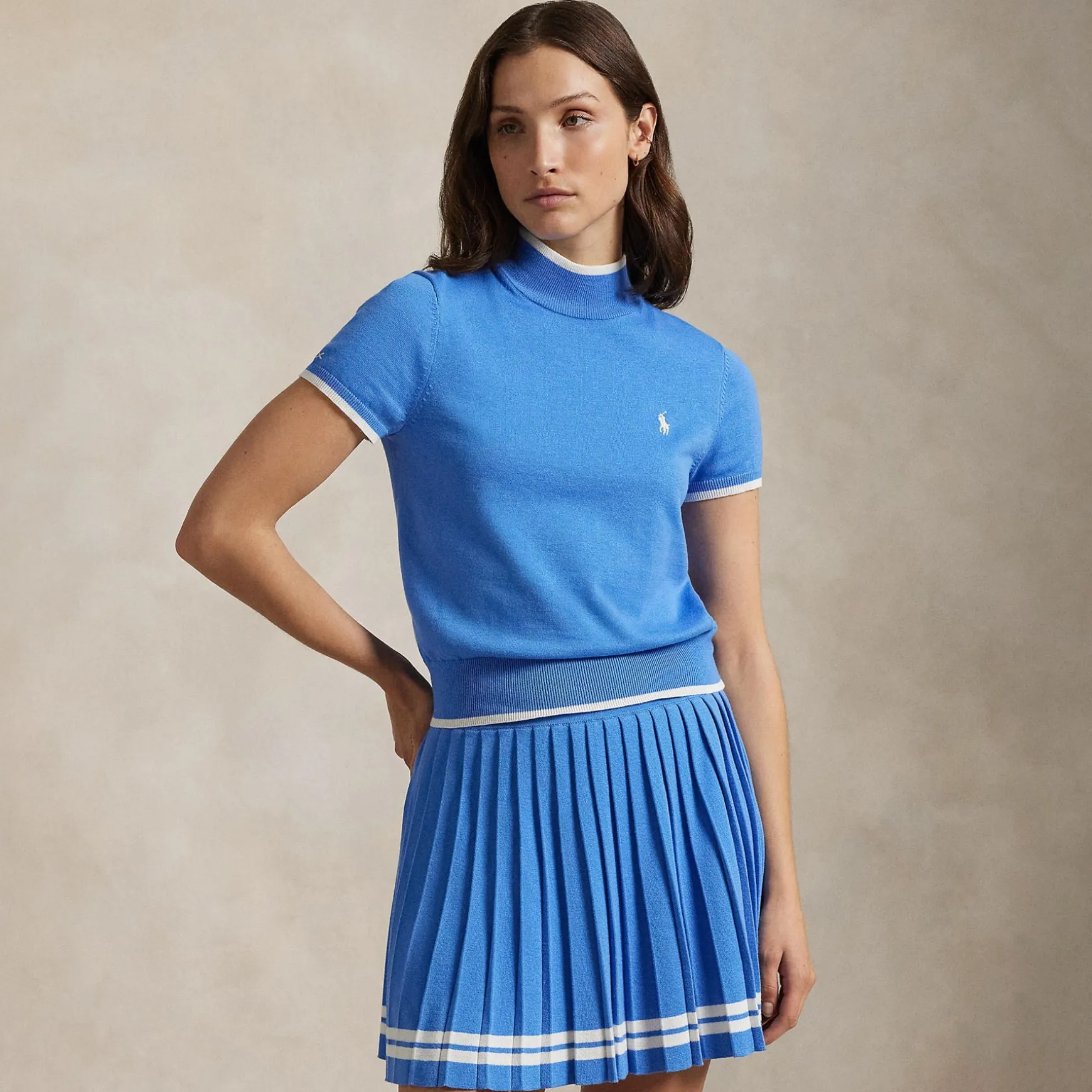 RLX SS Mock Neck Sweater Summer Blue/Ceramic White